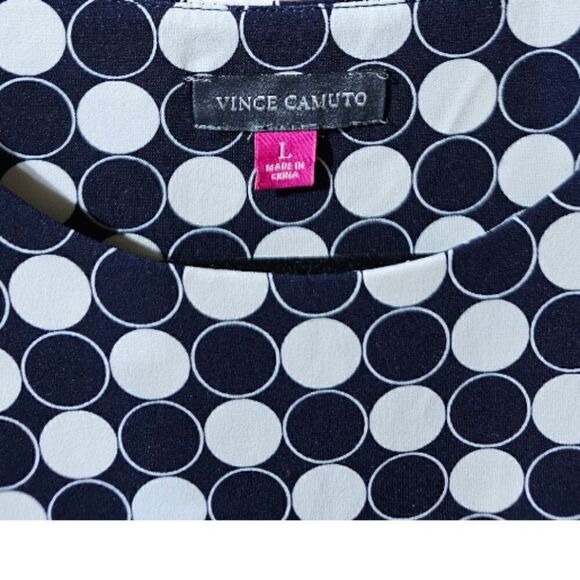 VINCE‎ CAMUTO Navy & White Polka Dot Sleeveless Sheath Dress - Size Large - Picture 7 of 8